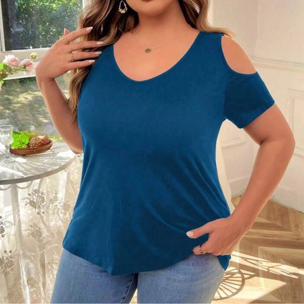 V-Neck Cold Shoulder Tee - Picture 2 of 6
